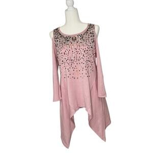 Midnight Velvet Womens Small Sequin Asymmetrical Tunic Top Maximalist Glam Bold